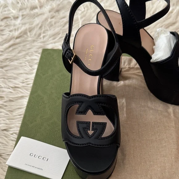 Gucci Black Leather Platform Heels size 36 ✨NEW✨ - Picture 6 of 10